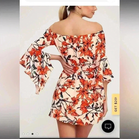 Lulu’s Blushing Blooms Nude Floral Print Off The Shoulder Dress S - Picture 3 of 9